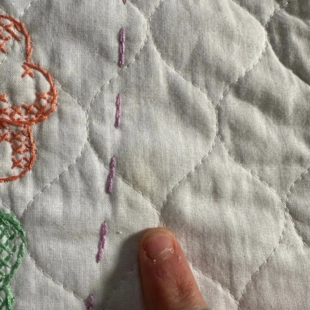 Vintage Handmade Cross Stitch Baby Quilt Blanket Teddy Bear Bunny Floral Nursery